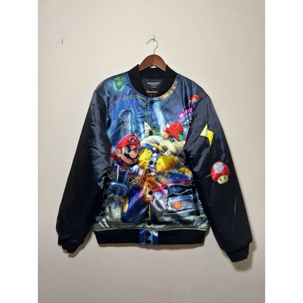 Mario Kart Nintendo DeKryptic Satin Jacket Mario Bowser Patch Size L